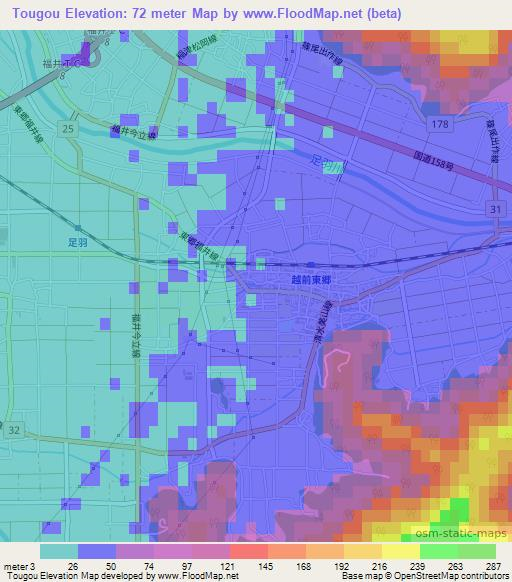 Tougou,Japan Elevation Map