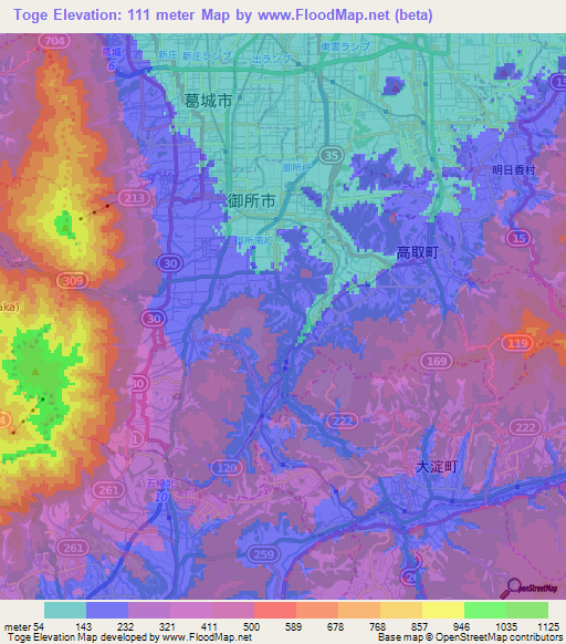 Toge,Japan Elevation Map