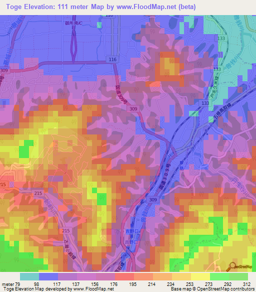 Toge,Japan Elevation Map
