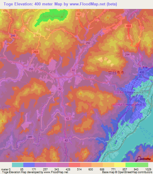 Toge,Japan Elevation Map