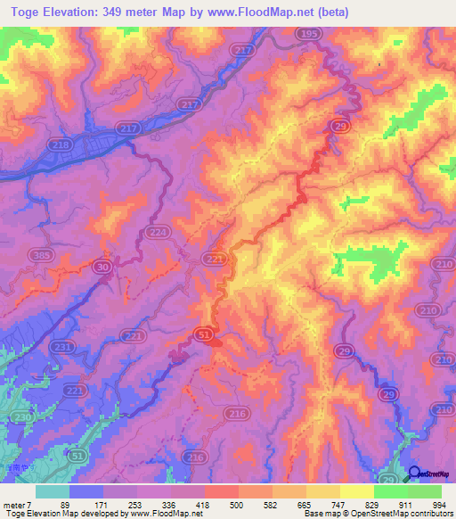 Toge,Japan Elevation Map