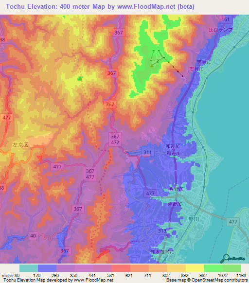 Tochu,Japan Elevation Map
