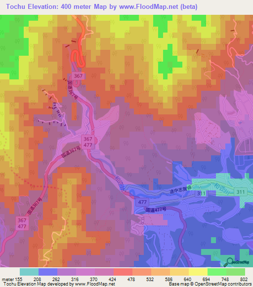 Tochu,Japan Elevation Map