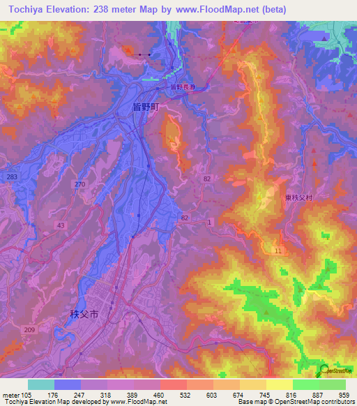 Tochiya,Japan Elevation Map