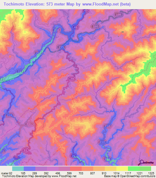 Tochimoto,Japan Elevation Map