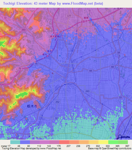 Tochigi,Japan Elevation Map