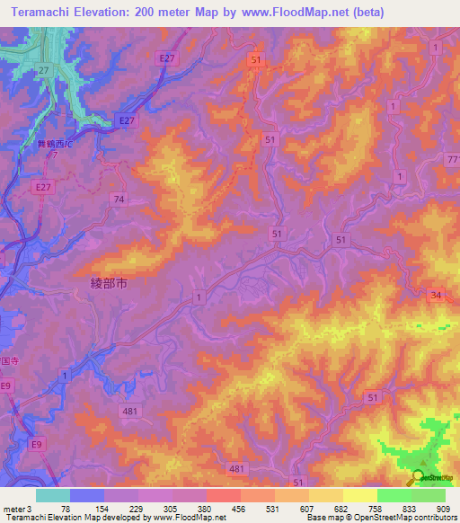Teramachi,Japan Elevation Map