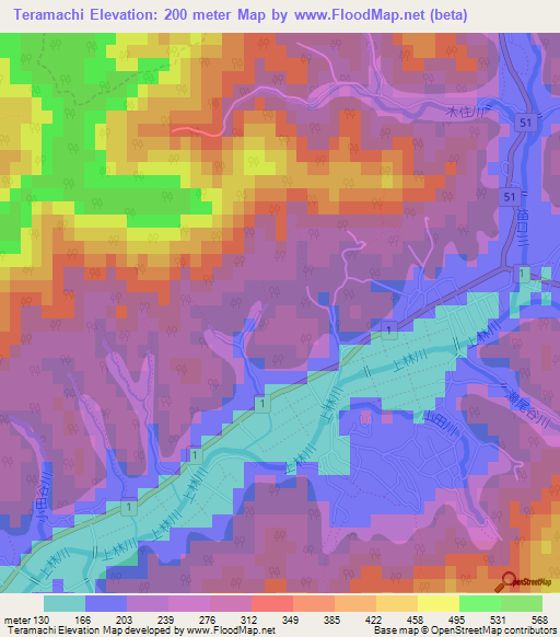 Teramachi,Japan Elevation Map