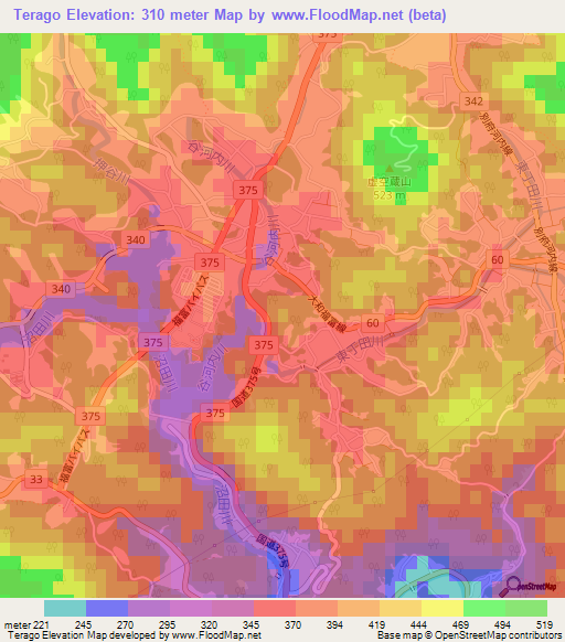 Terago,Japan Elevation Map