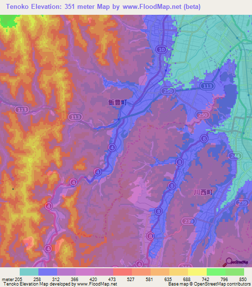 Tenoko,Japan Elevation Map