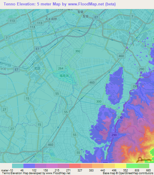 Tenno,Japan Elevation Map