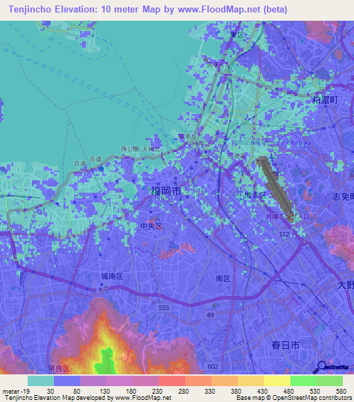 Tenjincho,Japan Elevation Map