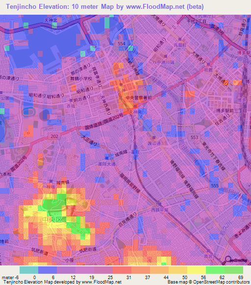 Tenjincho,Japan Elevation Map