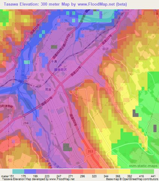 Tasawa,Japan Elevation Map