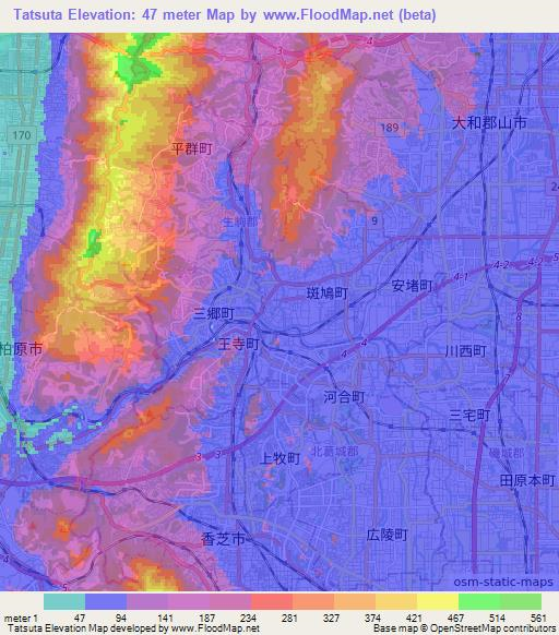 Tatsuta,Japan Elevation Map