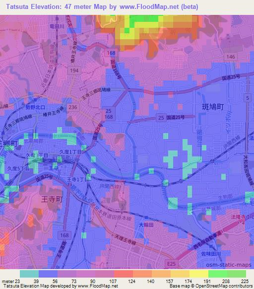 Tatsuta,Japan Elevation Map