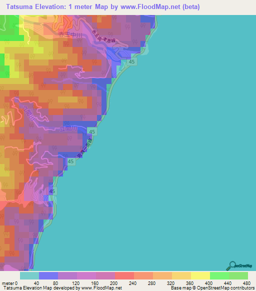 Tatsuma,Japan Elevation Map