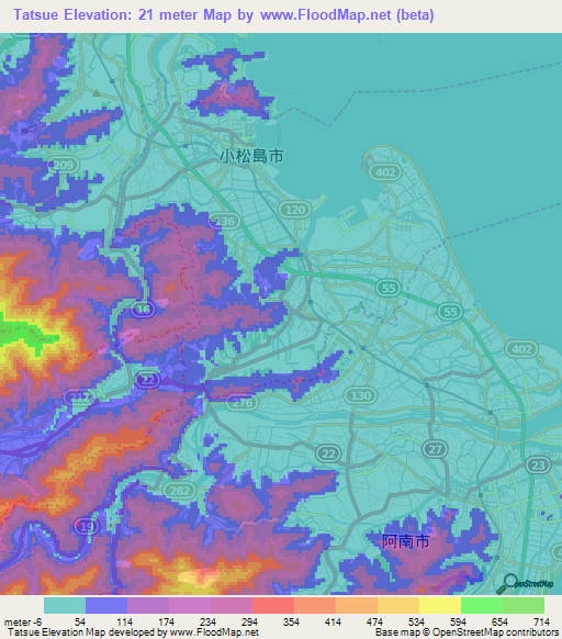 Tatsue,Japan Elevation Map