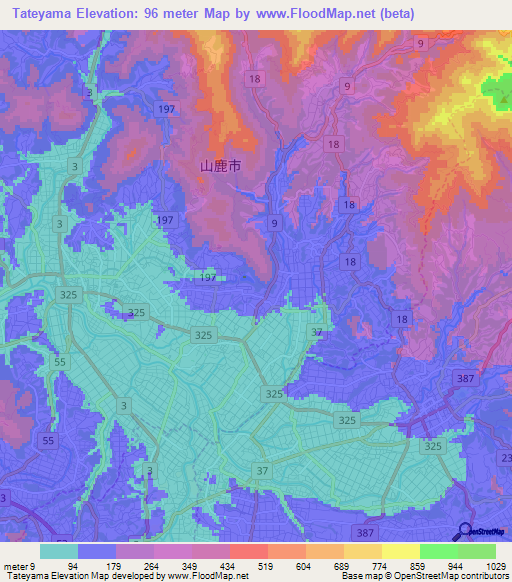 Tateyama,Japan Elevation Map
