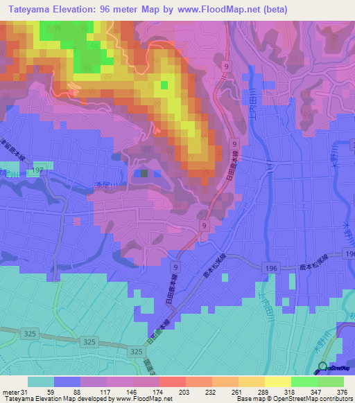 Tateyama,Japan Elevation Map