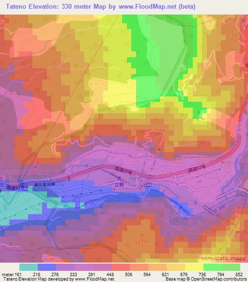Tateno,Japan Elevation Map