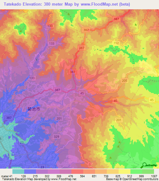 Tatekado,Japan Elevation Map
