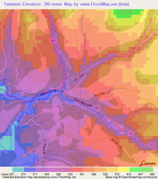 Tatekado,Japan Elevation Map