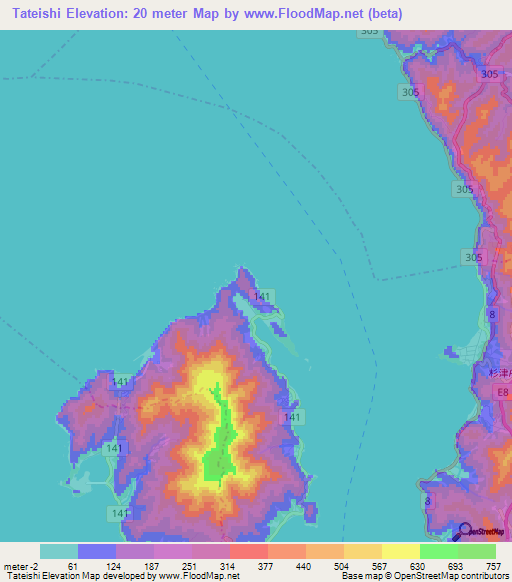 Tateishi,Japan Elevation Map