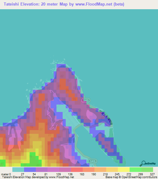 Tateishi,Japan Elevation Map