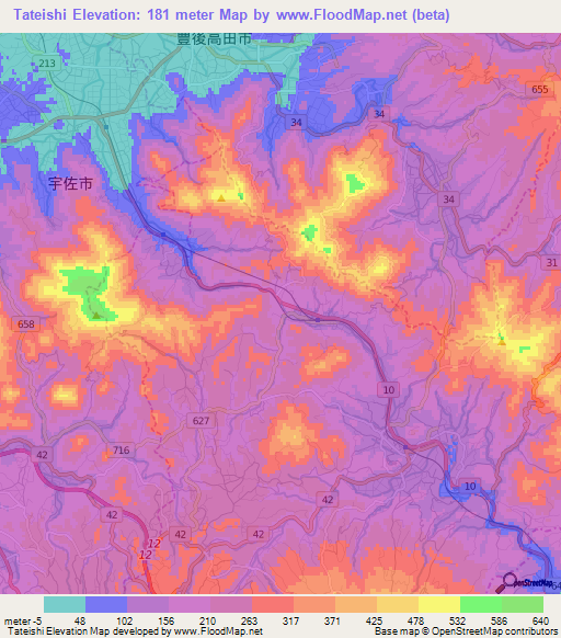 Tateishi,Japan Elevation Map