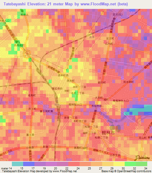 Tatebayashi,Japan Elevation Map