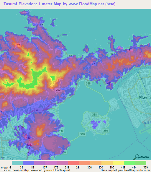 Tasumi,Japan Elevation Map