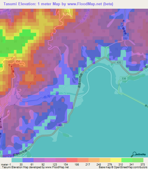 Tasumi,Japan Elevation Map