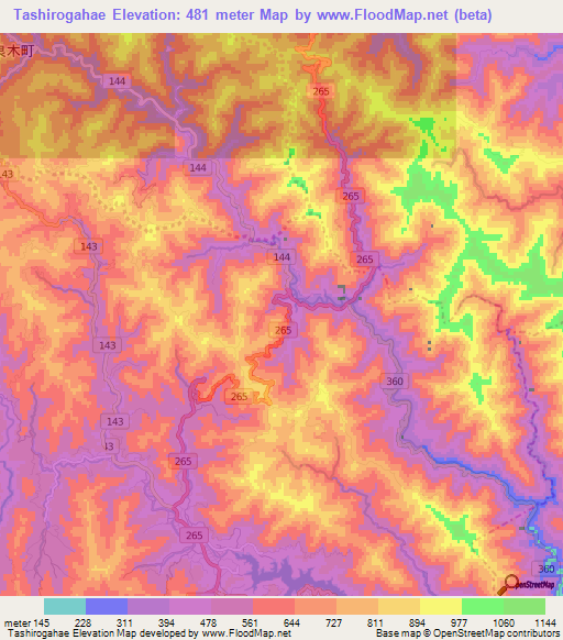 Tashirogahae,Japan Elevation Map