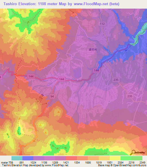 Tashiro,Japan Elevation Map