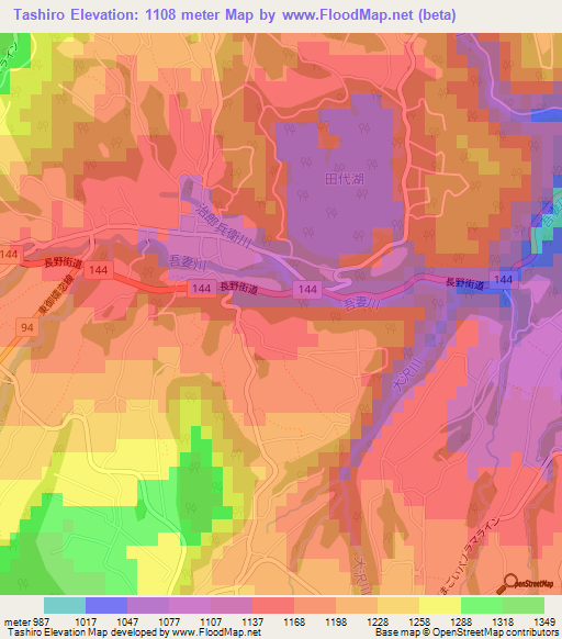 Tashiro,Japan Elevation Map