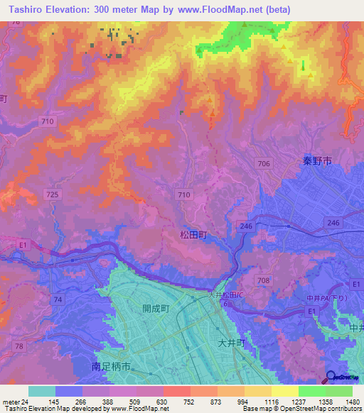 Tashiro,Japan Elevation Map