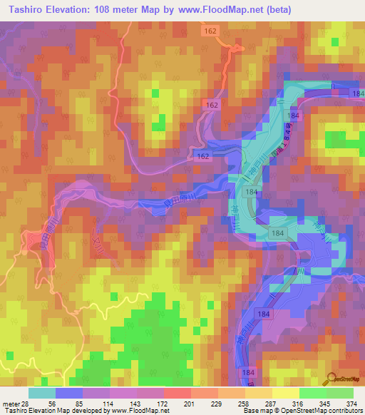 Tashiro,Japan Elevation Map