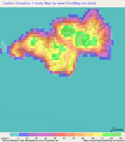 Tashiro,Japan Elevation Map