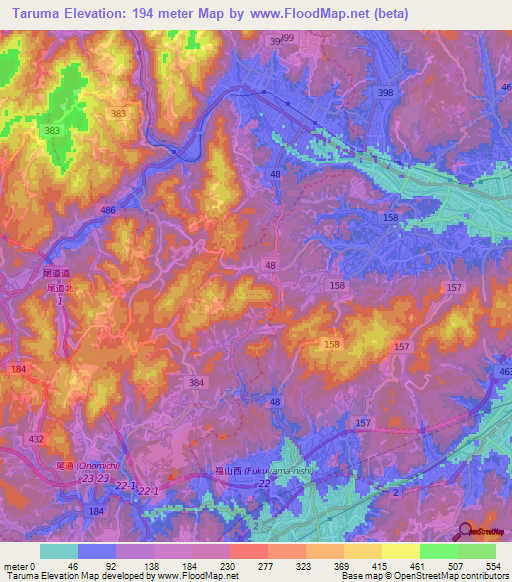 Taruma,Japan Elevation Map