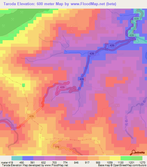 Taroda,Japan Elevation Map