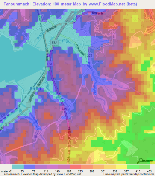 Tanouramachi,Japan Elevation Map