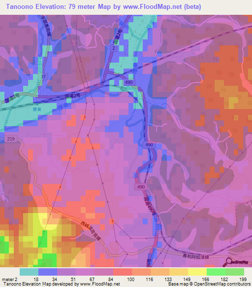Tanoono,Japan Elevation Map