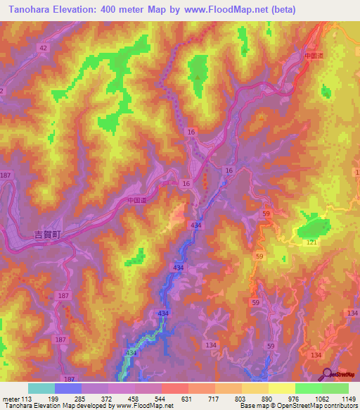 Tanohara,Japan Elevation Map