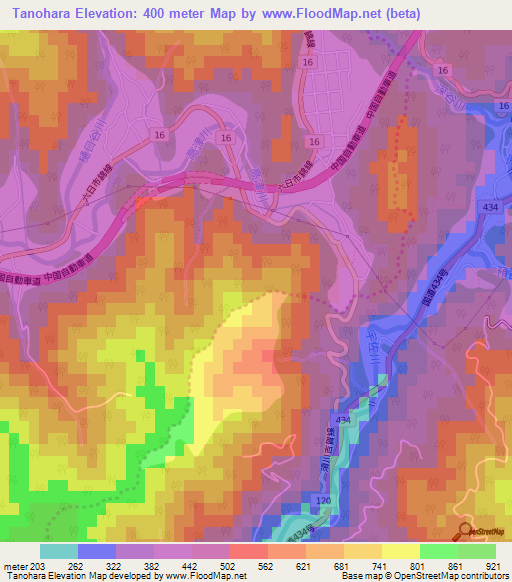 Tanohara,Japan Elevation Map