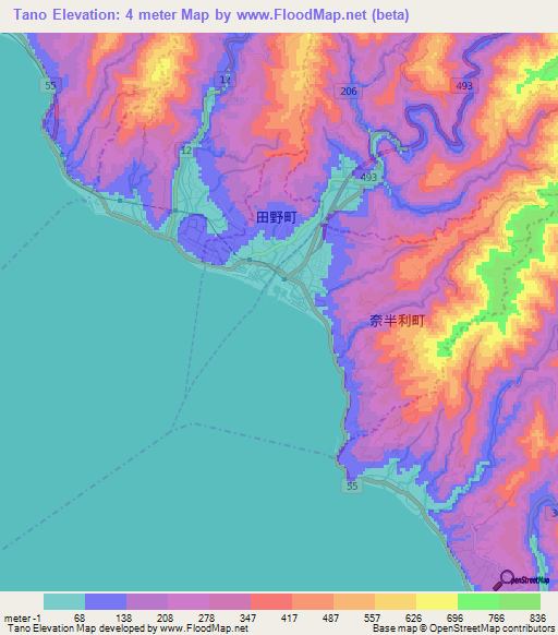Tano,Japan Elevation Map
