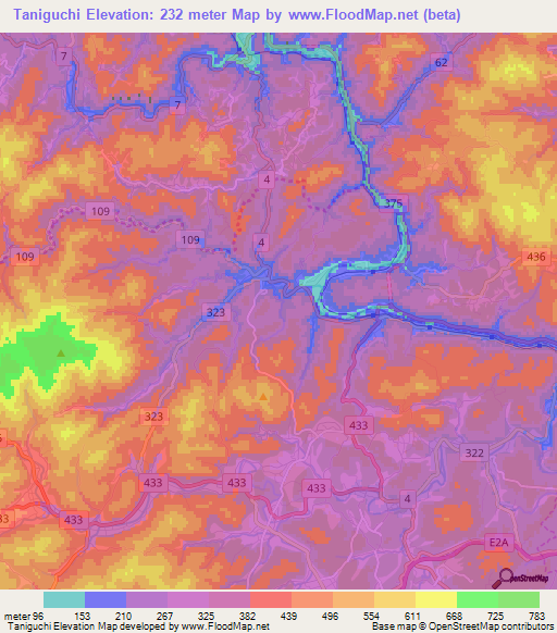 Taniguchi,Japan Elevation Map