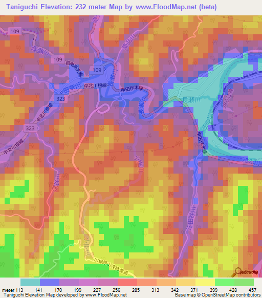 Taniguchi,Japan Elevation Map
