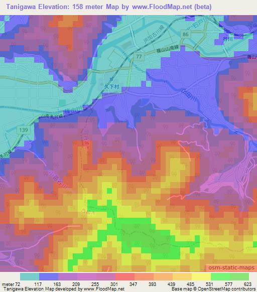 Tanigawa,Japan Elevation Map