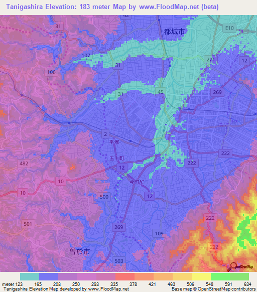 Tanigashira,Japan Elevation Map